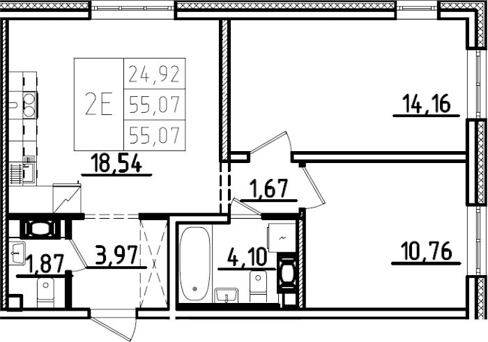 2-комнатная квартира 55.07 м², 1/9 эт., ЖК «IQ Гатчина 3»